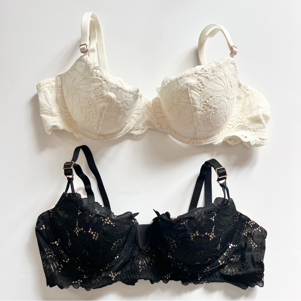 Aerie Balconette Bra Real Power Poppy Lace Bundle of 2 Ivory & Black 34A EUC
